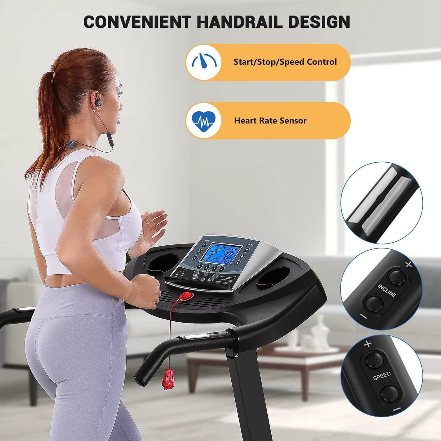 Treadmill with Auto Incline Folding Electric Running Machine 17'' Electric Treadmills 2.5HP/8.5MPH with 15 Training Programs