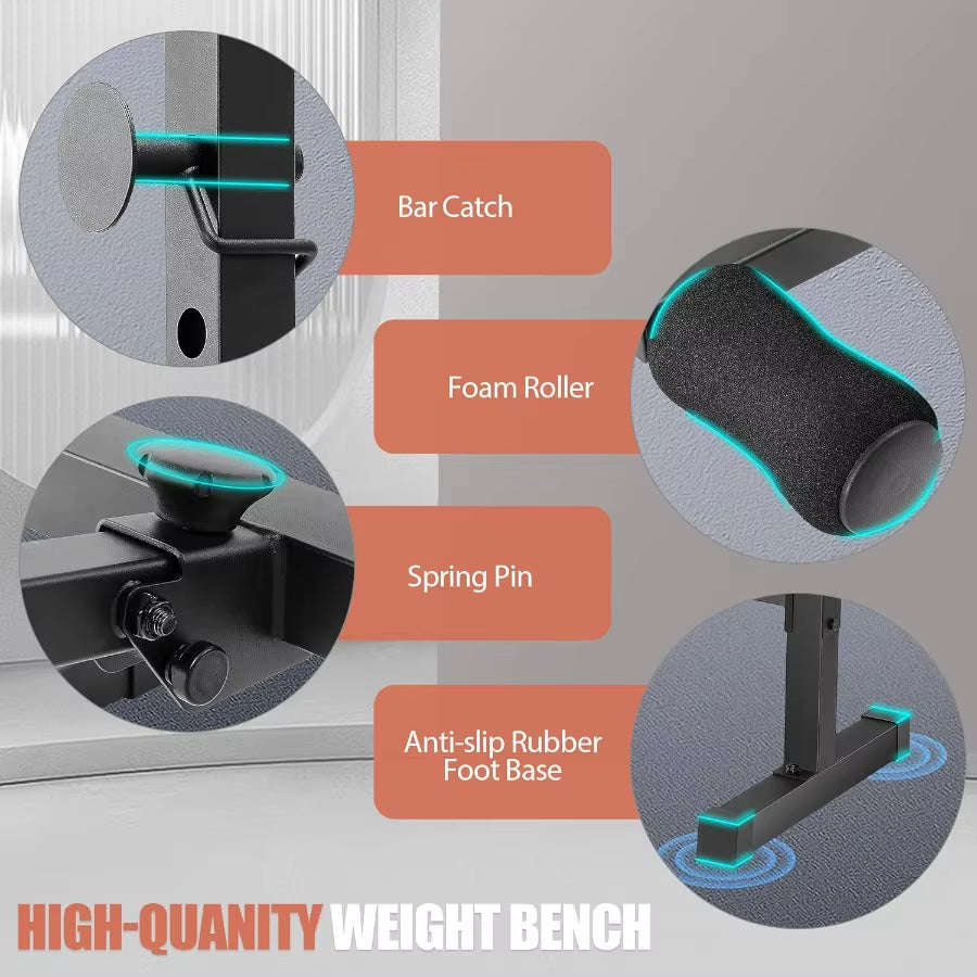 600LBS Adjustable Weight Bench with Squat Rack and Leg Extension for Full Body Home Gym Workout Incline Decline Flat Bench Pres