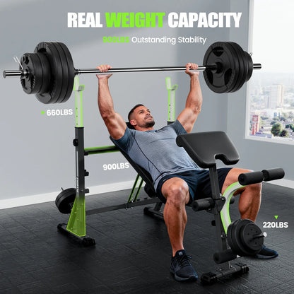 Standard Weight Bench with Preacher Curl, Leg Developer, Chest & Shoulder Rack