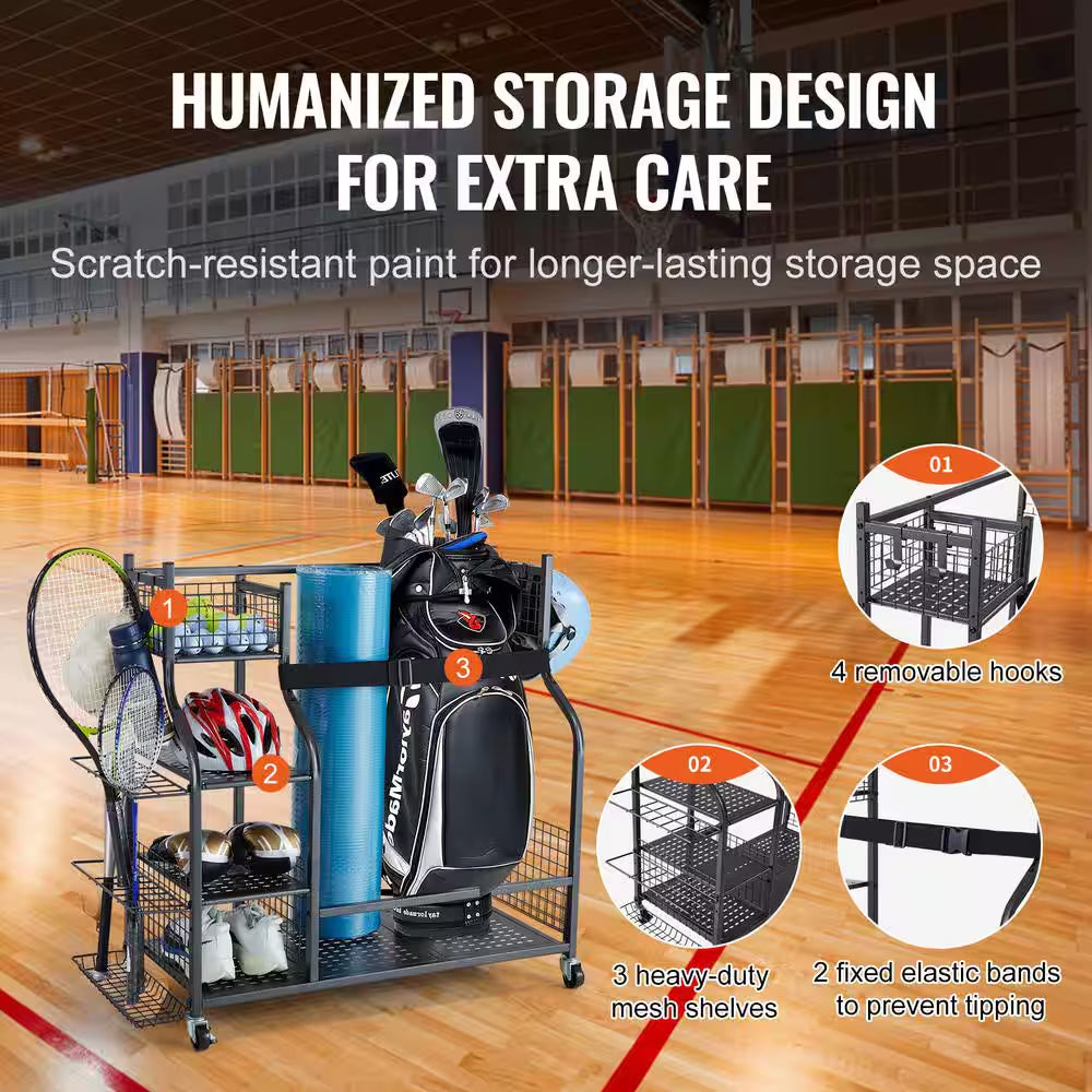 Golf Storage Garage Organizer 66 Lbs. Rolling Ball Cart on Wheels Outdoor Sport Gear and Toy Storage