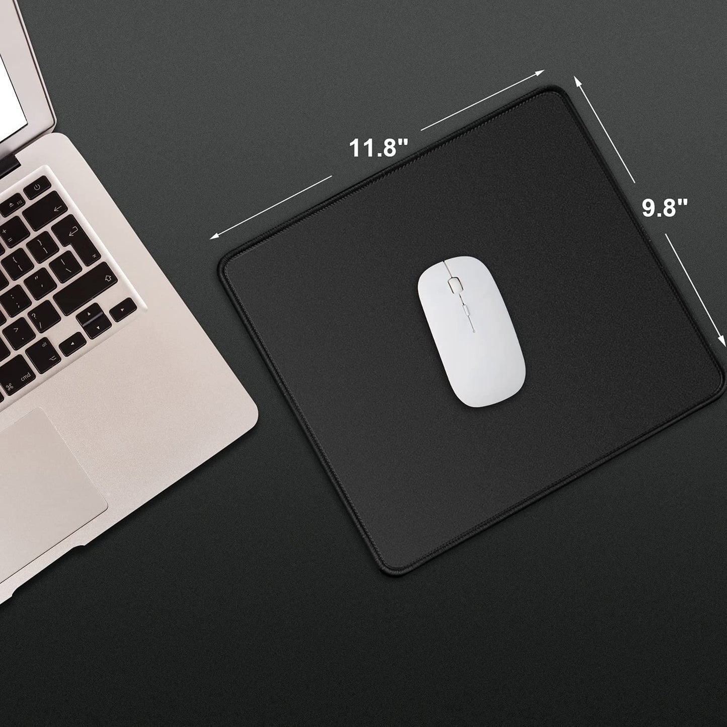 Mouse Pad, Black Mouse Pad, 11.8"X9.8"X0.12"Upgraded Durable Medium Mouse Pad with Stitched Edge, Classic Gaming Mouse Pad Non-Slip Rubber Base Waterproof Mouse Pad for Laptop, Office, Home