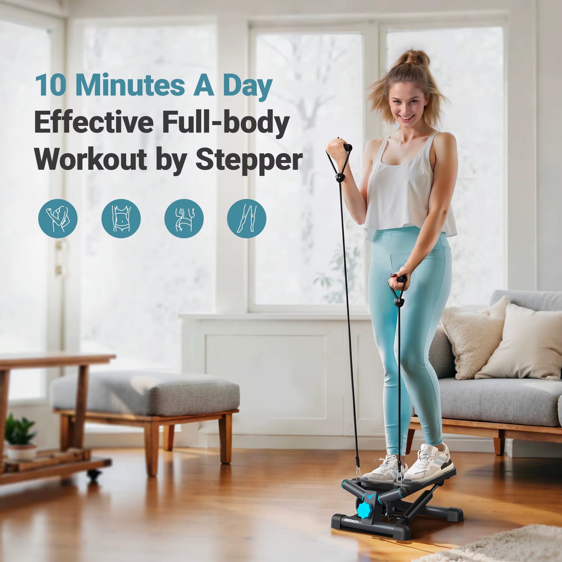 Mini Stepper for Exercise Twist Stair Stepper 330LBS Capacity Stepper Exercise Equipment with Resistance Band for Fitness