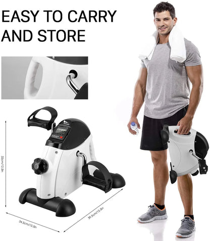 Exercise Bike, under Desk Bike Pedal Exerciser, Portable Mini Trainer Bike with LCD Screen Displays, White