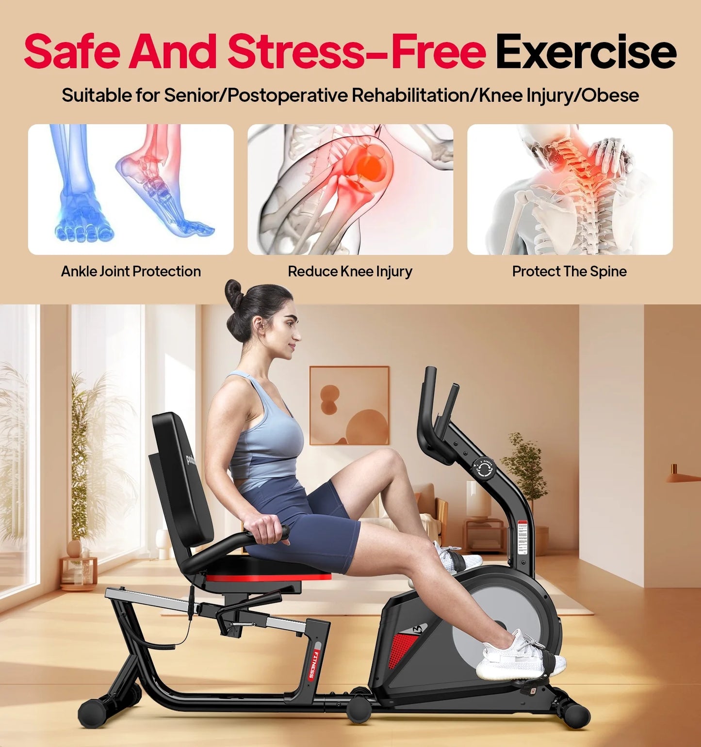 Recumbent Exercise Bike Stationary Belt Drive Indoor Cycling Bikes for Home Cardio Workout Training