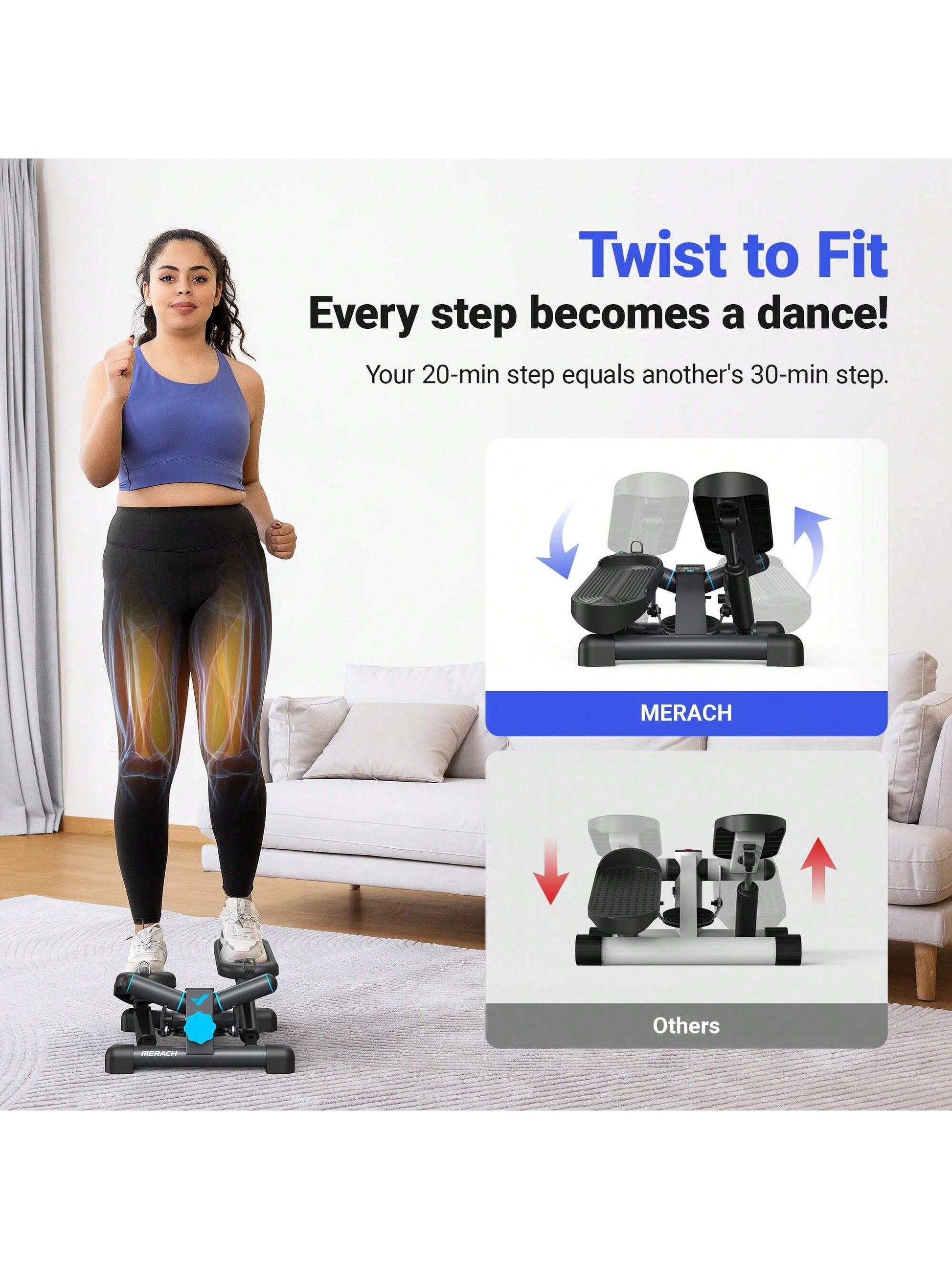 MERACH Mini Steppers for Exercise, Twist Stepper with Resistance Bands, 330LBS Capacity Stair Step Cardio Equipment for Full Body Workout