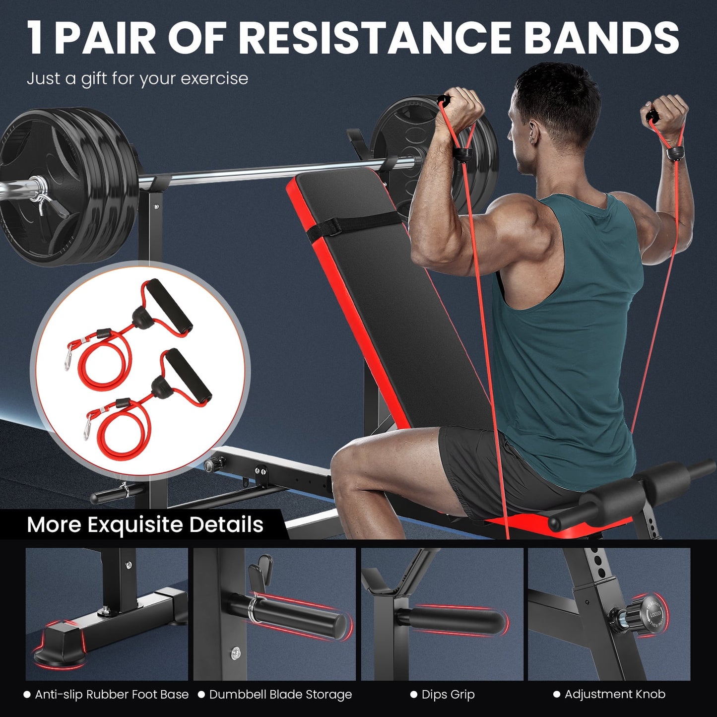 Foldable , Adjustable Weight Bench Set with Barbell Rack Removable Foot Catch for Incline Flat Decline Sit up Bench Press Set for Full Body Exercise