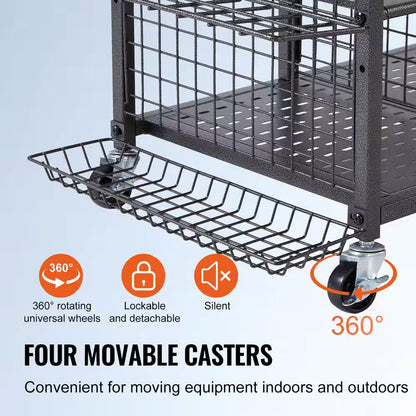 Golf Storage Garage Organizer 66 Lbs. Rolling Ball Cart on Wheels Outdoor Sport Gear and Toy Storage