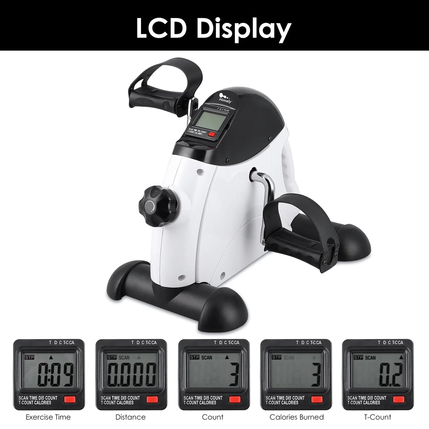 Exercise Bike, under Desk Bike Pedal Exerciser, Portable Mini Trainer Bike with LCD Screen Displays, White