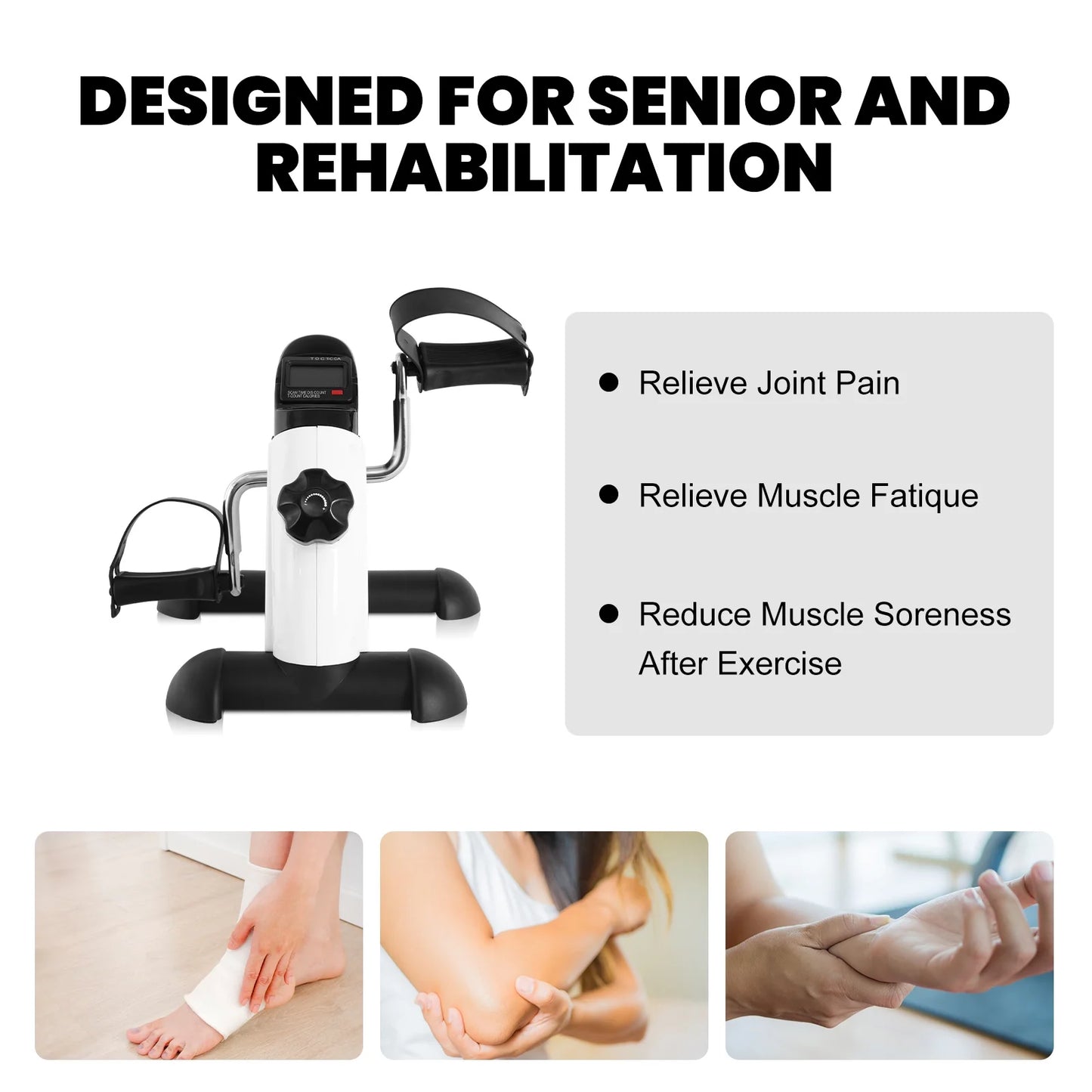 Under Desk Exercise Bike Foot Pedal Exerciser Mini Exercise Bike Equipment with LCD Screen Displays for Leg/Arm Exerciser While Sitting for Seniors Health,White
