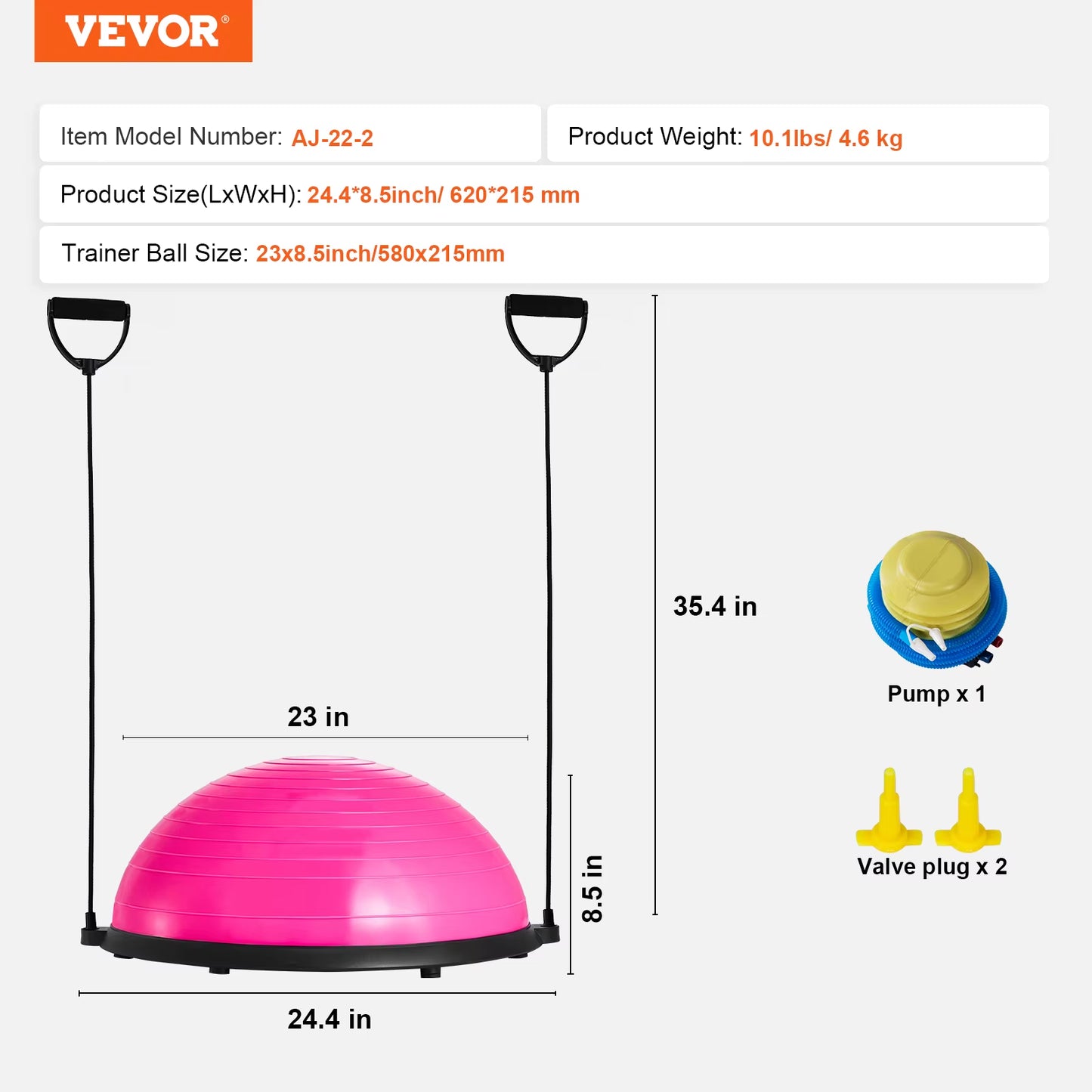 23/26 Inch Half Exercise Ball Trainer Balance Ball Trainer 660Lbs Capacity Stability Ball Yoga Ball W/ Resistance Bands