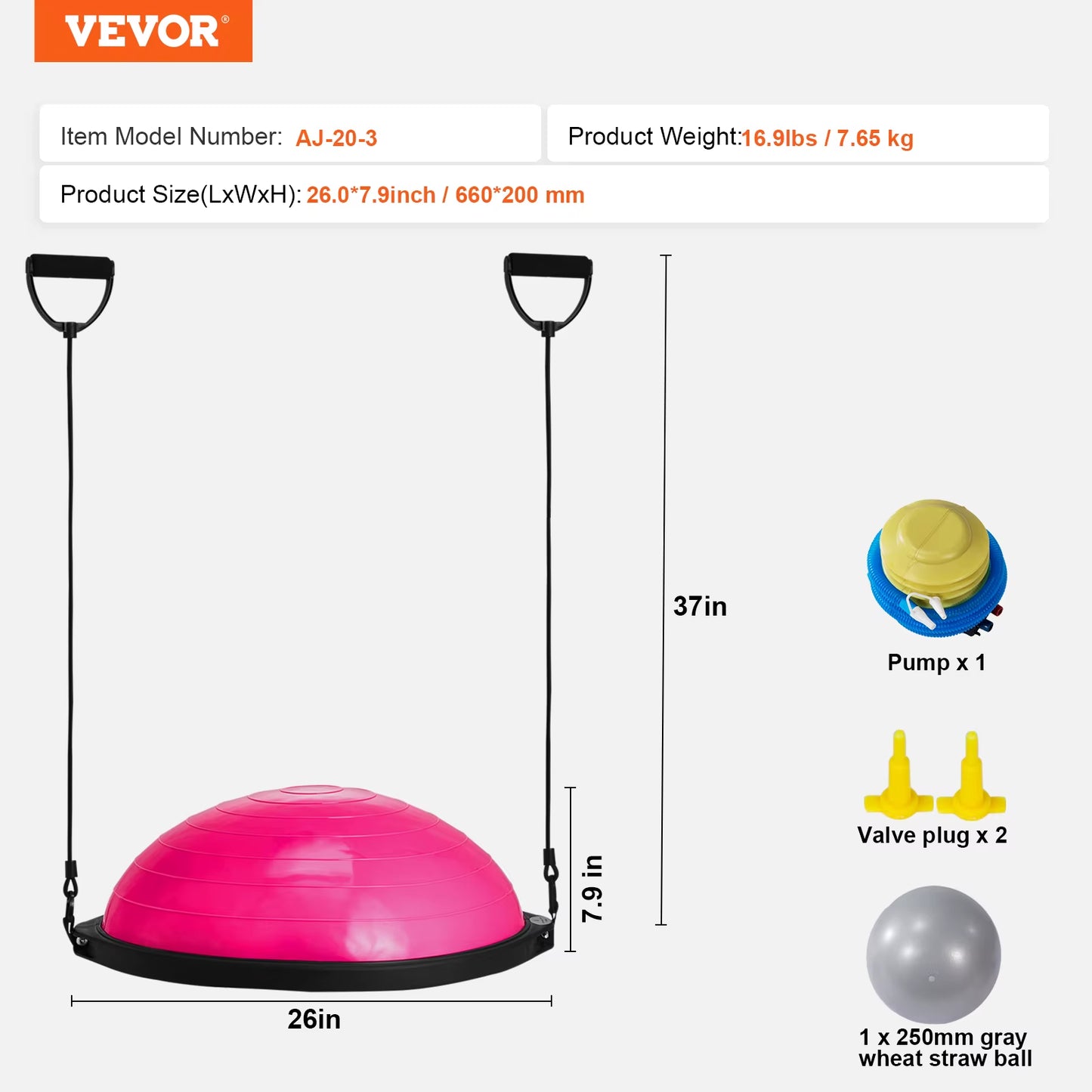23/26 Inch Half Exercise Ball Trainer Balance Ball Trainer 660Lbs Capacity Stability Ball Yoga Ball W/ Resistance Bands