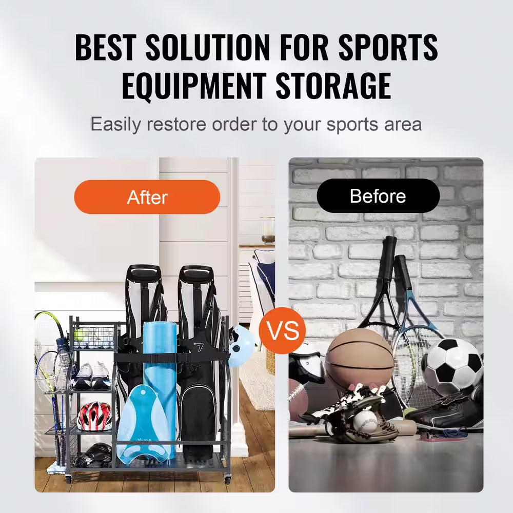 Golf Storage Garage Organizer 66 Lbs. Rolling Ball Cart on Wheels Outdoor Sport Gear and Toy Storage