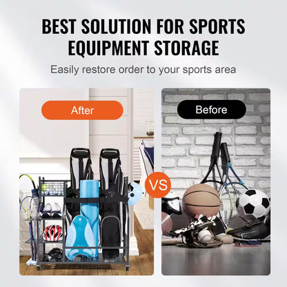 Golf Storage Garage Organizer 66 Lbs. Rolling Ball Cart on Wheels Outdoor Sport Gear and Toy Storage