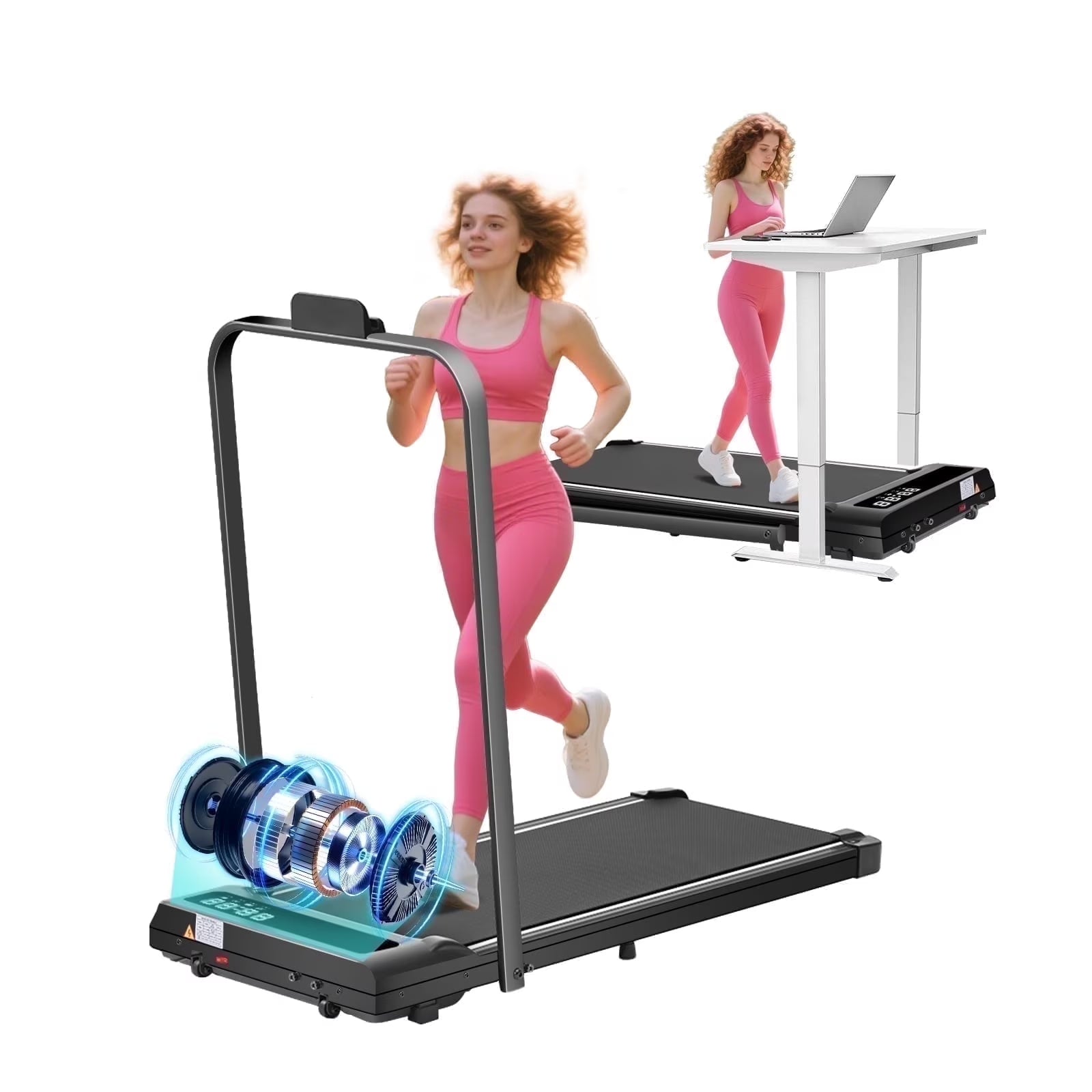 Folding Treadmill with Handles for Home Workouts,Portable Treadmill Compact under Desk Foldable Walking Pad Treadmills with LED Display,320Lbs Capacity
