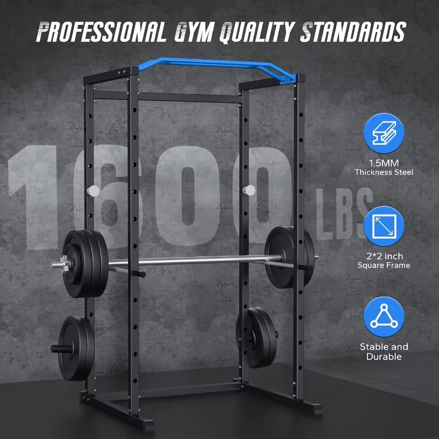 Power Cage Multifunctional Squat Rack for Home Gym with Cable Crossover System 1600LBS Weight Capacity Strength Training Equipm