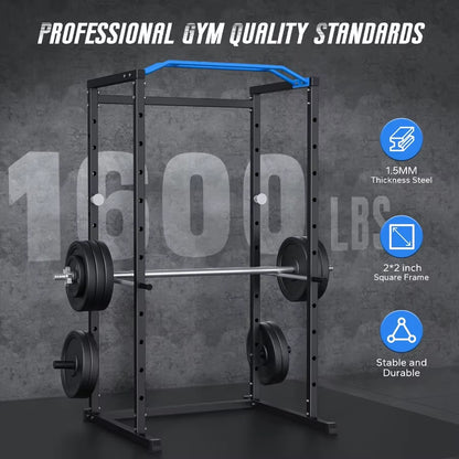 Power Cage Multifunctional Squat Rack for Home Gym with Cable Crossover System 1600LBS Weight Capacity Strength Training Equipm