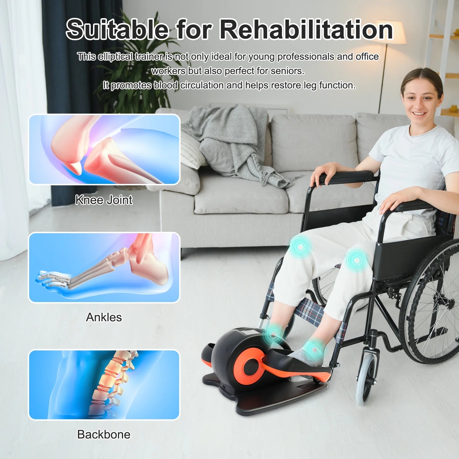 under Desk Elliptical Exercise Machine, Leg Exerciser While Sitting for Seniors, Electric Seated Pedal Exerciser, Mini Elliptical Machines for Home Office