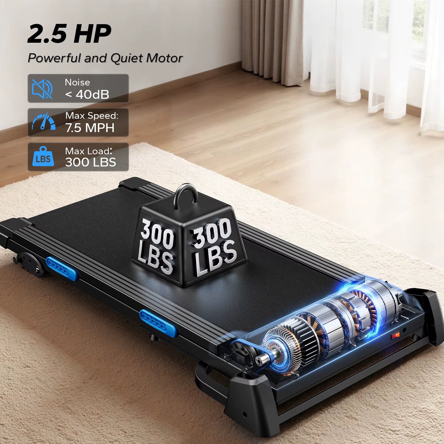 Foldable Treadmill T12 Incline Quiet Treadmills Double Deck Technology 4 Silicone Shock Cushion Heart Rate Monitoring