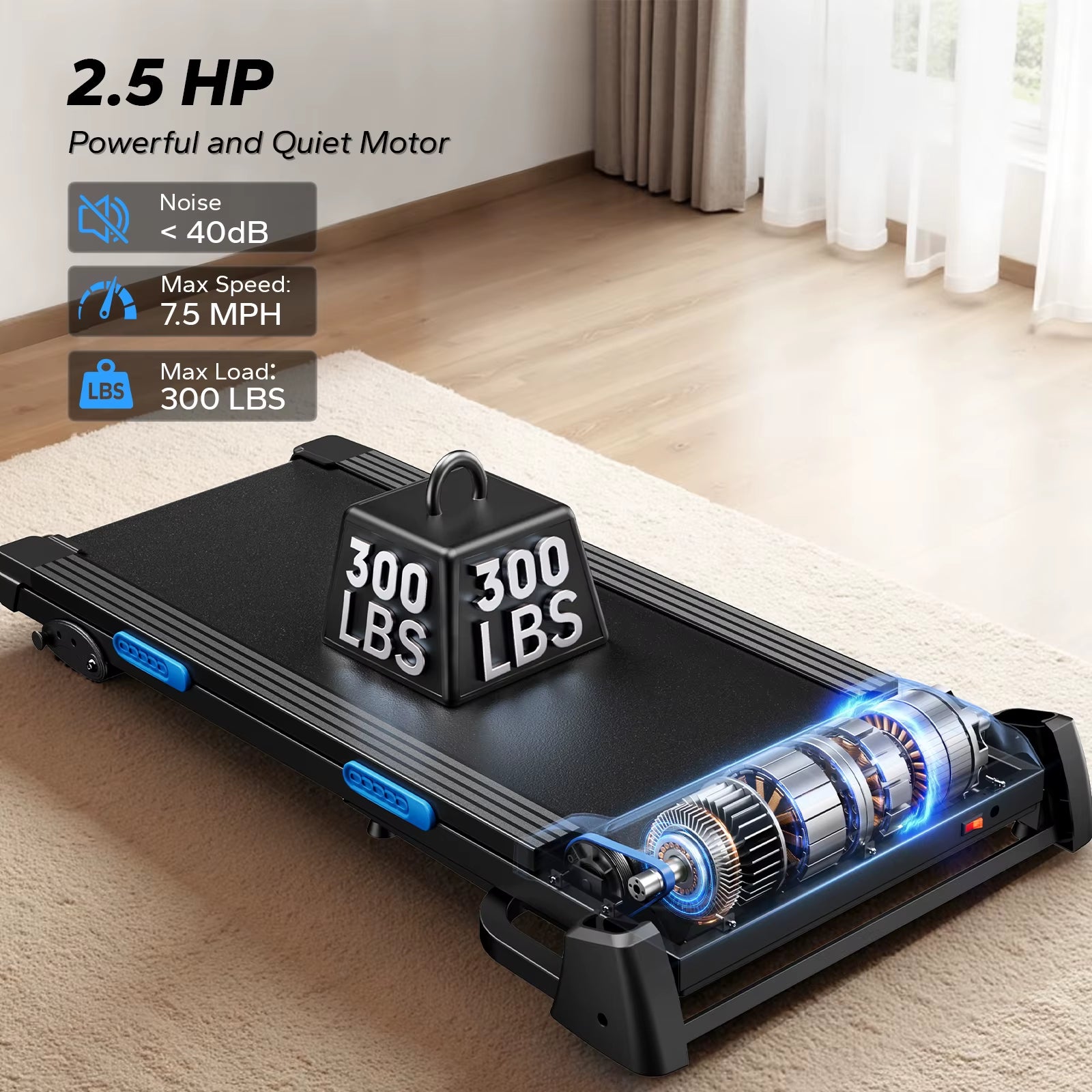 Foldable Treadmill T12 Incline Quiet Treadmills Double Deck Technology 4 Silicone Shock Cushion Heart Rate Monitoring
