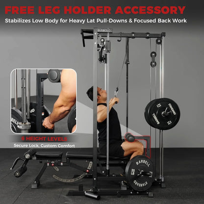 Smith Machine Home Gym, Multi-Functional Squat Rack with Lat Pull down System, Workout Station with Weight Bar, Bend Peg and Other Functional Attachments