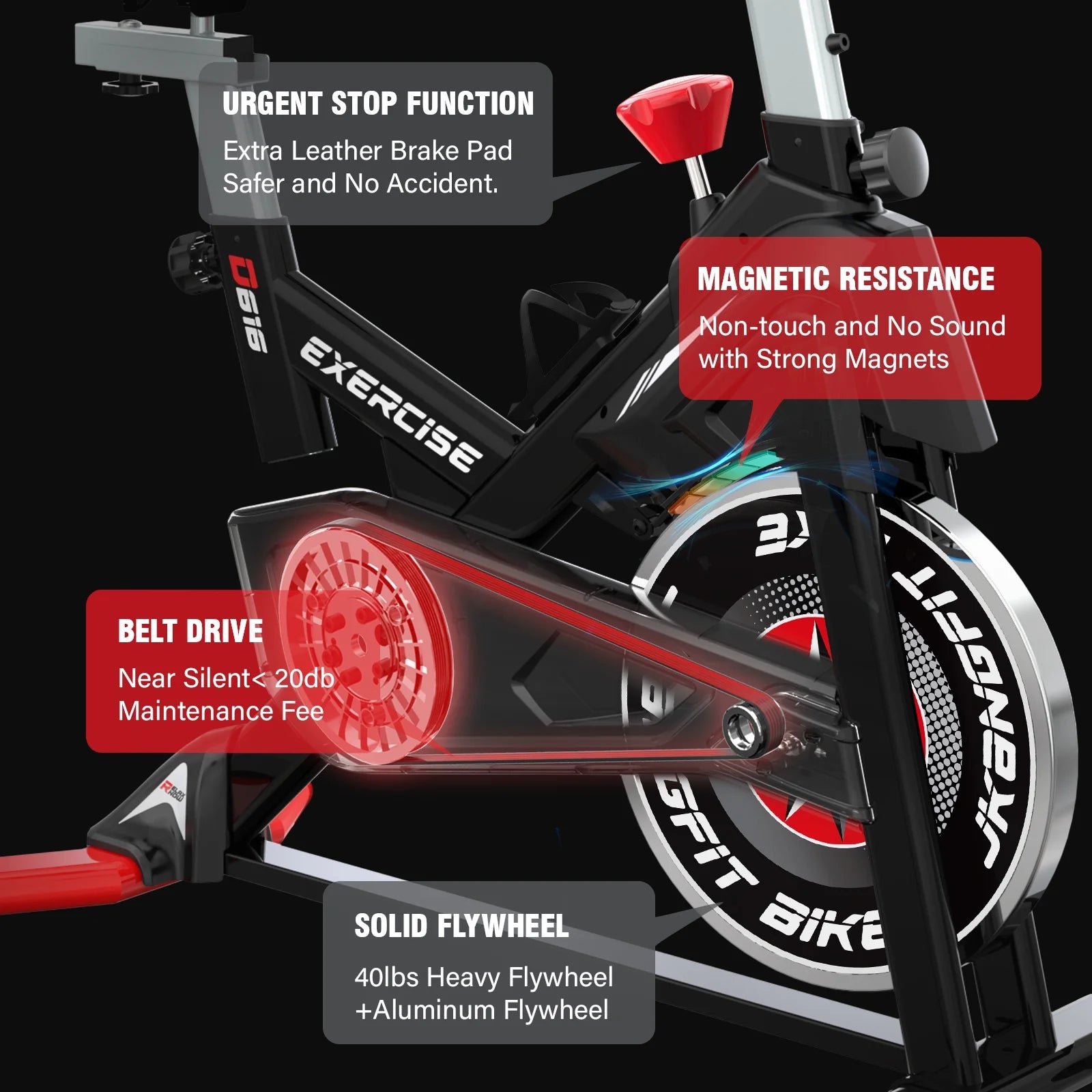Bluetooth Magnetic Exercise Bike Indoor Cycling Bike Stationary Bikes 40Lbs Flywheel 350Lbs