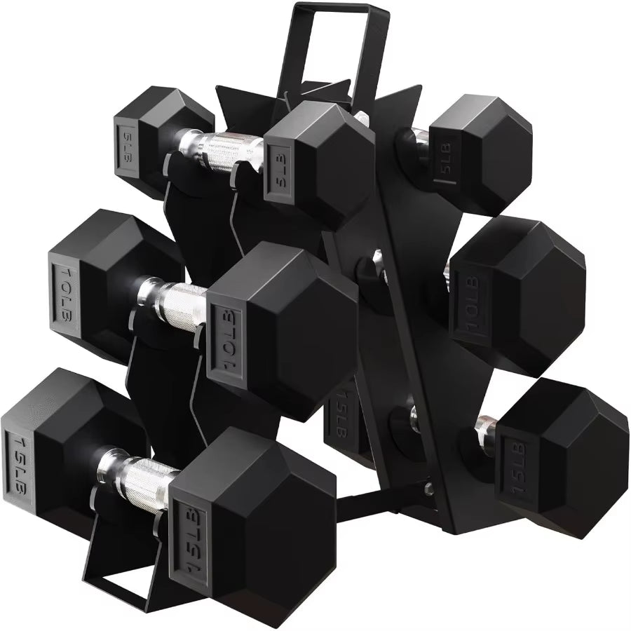 Premium Rubber Encased Hex Dumbbell Sets for Home Gym and Fitness Training 46LBS Set 60LBS Set 100LBS Set with Durable Rubber C