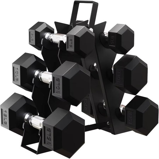 Premium Rubber Encased Hex Dumbbell Sets for Home Gym and Fitness Training 46LBS Set 60LBS Set 100LBS Set with Durable Rubber C