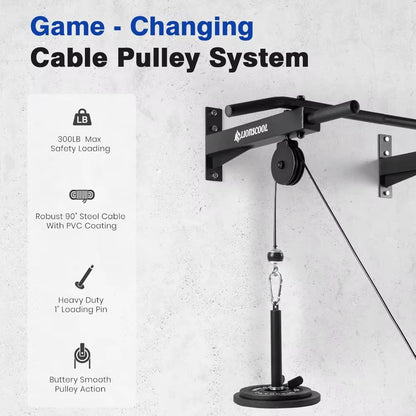 Wall Mounted Pull up Bar with Pulley System, Multi-Grip Chin up Bar for Upper Body Workouts, Home Gym Equipment
