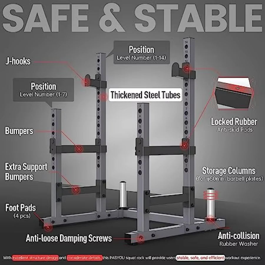 Squat Rack for Home Gym with Max Load 1800 Lbs for Bumpers and 600 Lbs for J Hooks