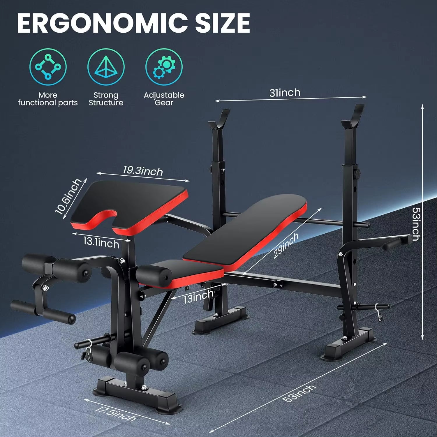 6 in 1 660Lbs Weight Bench Set with Squat Rack, Bench Press Set with Barbell Rack, Adjustable Incline Strength Training Workout