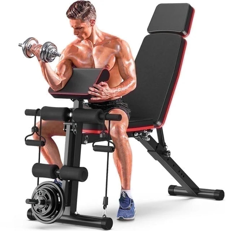 7 Positions Adjustable Weight Bench with Extended Headrest and Leg Extension,Foldable Workout Bench Weight Bench Press for Full Body Strength Training,Maximum Weight 770 Lbs.