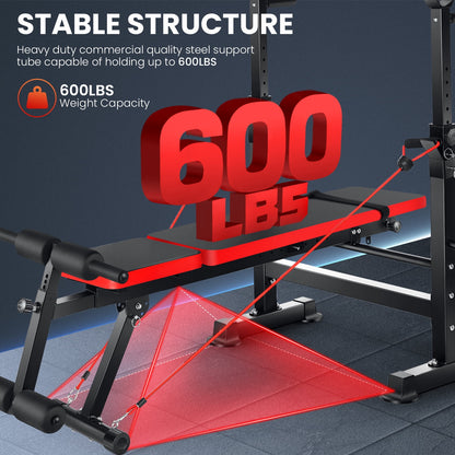 Foldable , Adjustable Weight Bench Set with Barbell Rack Removable Foot Catch for Incline Flat Decline Sit up Bench Press Set for Full Body Exercise