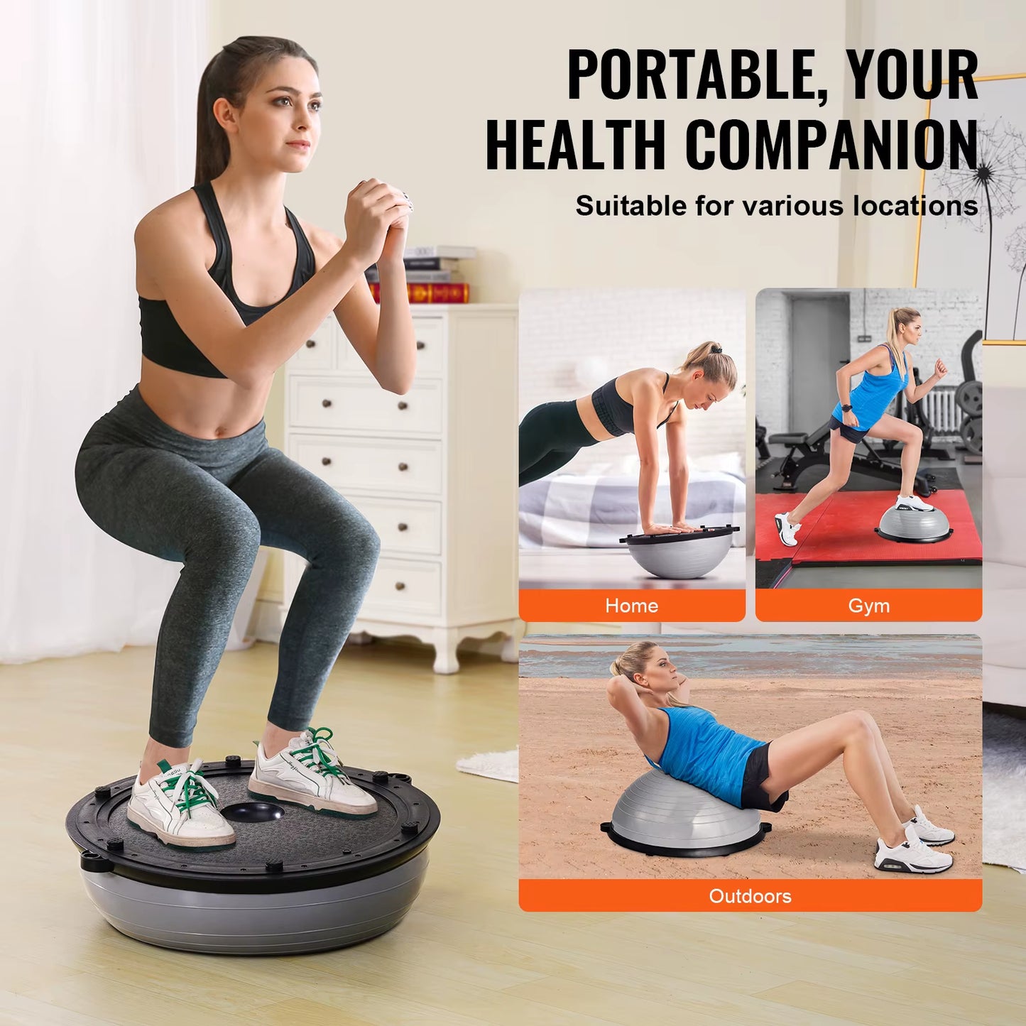 23/26 Inch Half Exercise Ball Trainer Balance Ball Trainer 660Lbs Capacity Stability Ball Yoga Ball W/ Resistance Bands