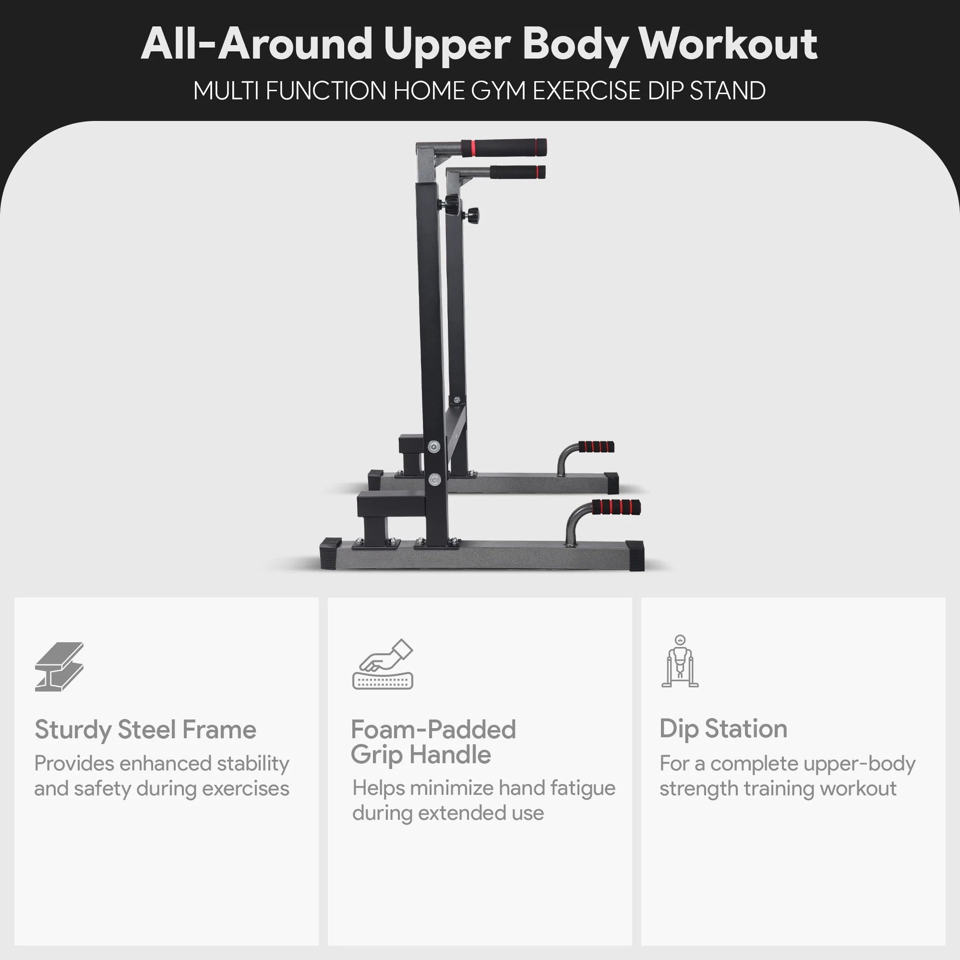 Steel Frame Dip Station with Adjustable Height, 500 Lb Weight Capacity, Black