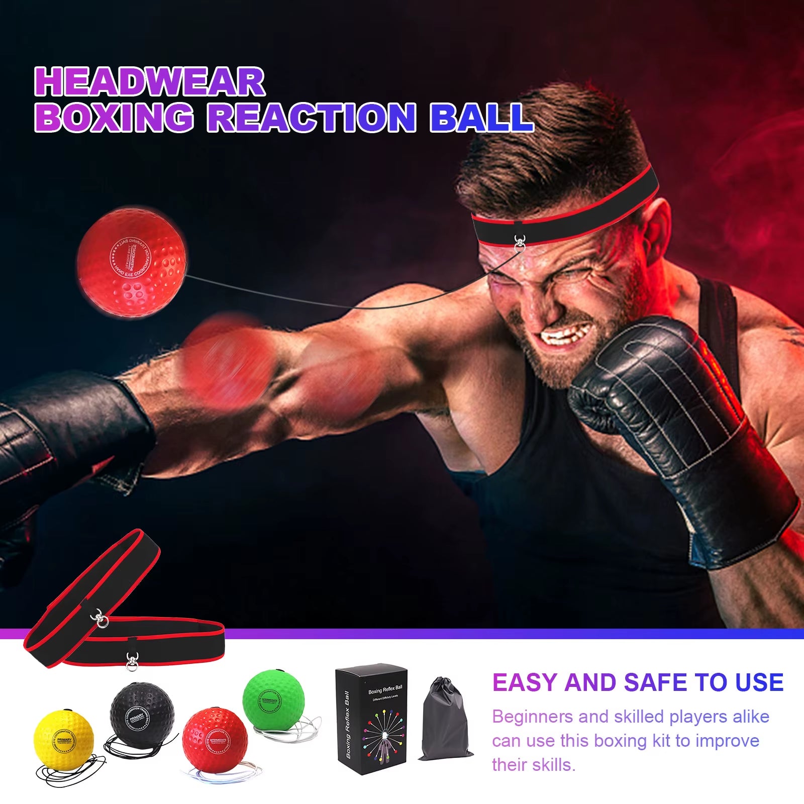 4/2Pcs Muay Thai Hand Eye Training Punch Ball Headband Boxing Reaction Ball with Headband Exerciser Gym Boxing Reflex Speed Ball