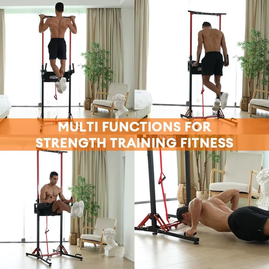Foldable Power Tower Pull up Bar Station Multi-Function Adjustable Height Pull up Dip Station for Home Gym Workout Strength Tra
