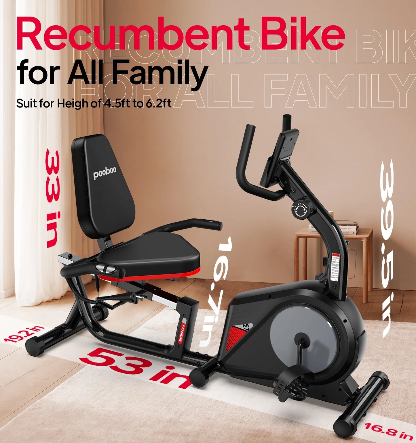 Recumbent Exercise Bike Stationary Belt Drive Indoor Cycling Bikes for Home Cardio Workout Training