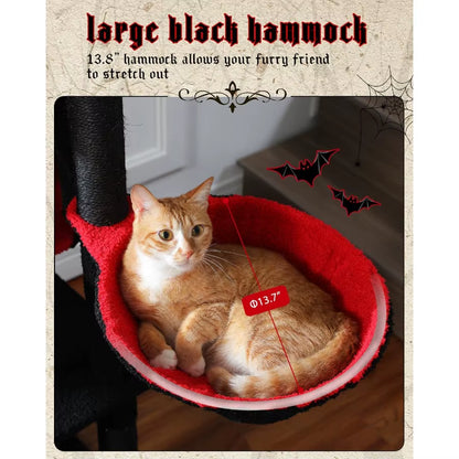 59 Gothic Cat Tree with Coffin Bed for Indoor Cats Spacious Cat Condo Featuring Cozy Hammock Spider Hanging Balls Sisal Scratch