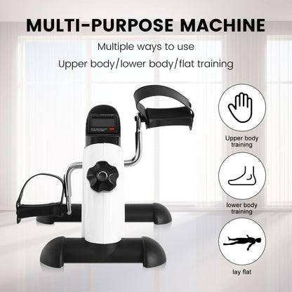 Under Desk Exercise Bike Foot Pedal Exerciser Mini Exercise Bike Equipment with LCD Screen Displays for Leg/Arm Exerciser While Sitting for Seniors Health,White