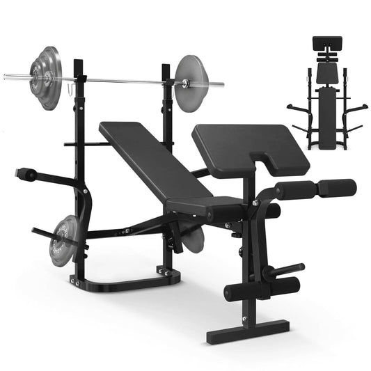 Adjustable Weight Bench Set, 800LBS 6 in 1 Full Body Workout Weight Bench with Leg Extension , Multi-Function Strength Training Bench Press Set for Home Gym