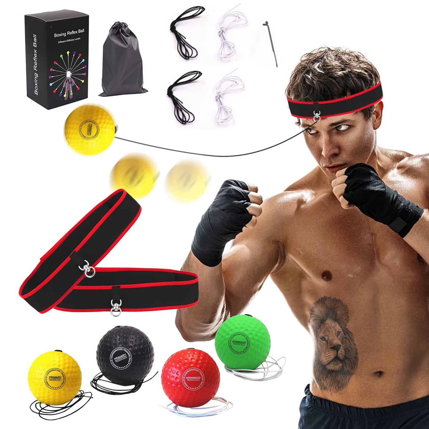 4/2Pcs Muay Thai Hand Eye Training Punch Ball Headband Boxing Reaction Ball with Headband Exerciser Gym Boxing Reflex Speed Ball