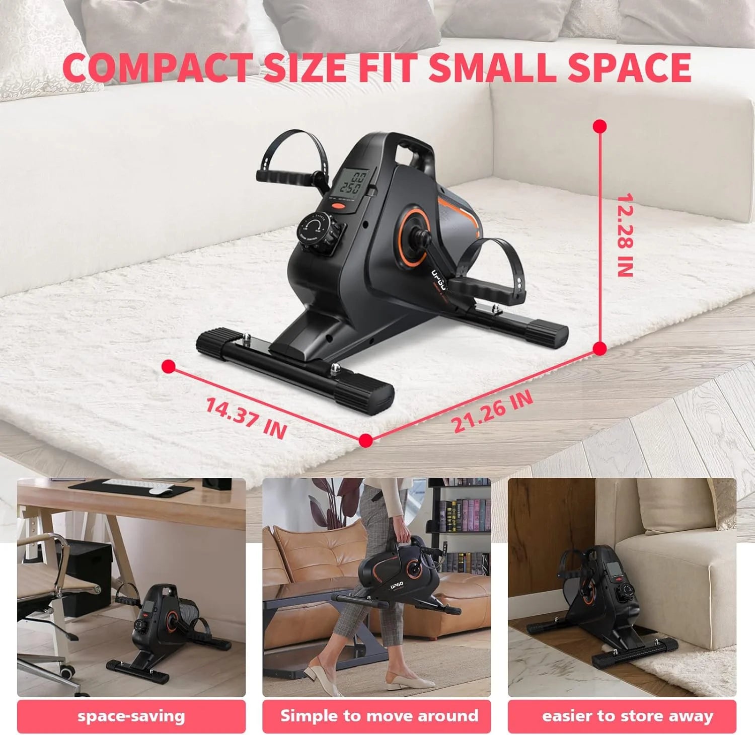 Magnetic under Desk Bike Pedal Exerciser - Portable Mini Trainer Bikes Desk Cycle, Leg Exerciser for Physical Therapy with LCD Display