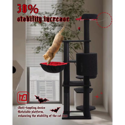 59 Gothic Cat Tree with Coffin Bed for Indoor Cats Spacious Cat Condo Featuring Cozy Hammock Spider Hanging Balls Sisal Scratch