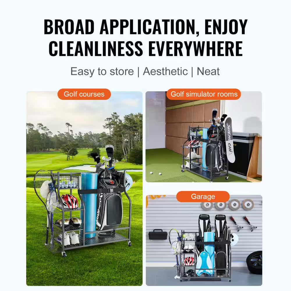 Golf Storage Garage Organizer 66 Lbs. Rolling Ball Cart on Wheels Outdoor Sport Gear and Toy Storage