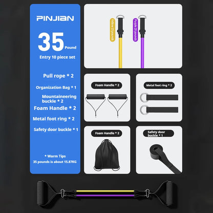 Bodybuilding Resistance Bands Set Multi-Function Tensioner Suit Muscle Training Belt Elastic Bands Portable Fitness Equipment