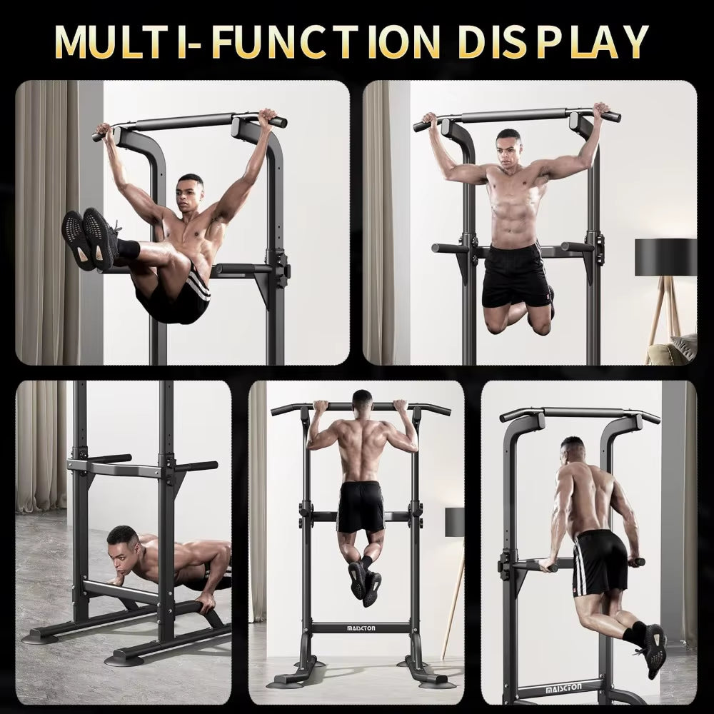Adjustable Power Tower Pull up Bar Dip Station, Multi-Function Home Gym Equipment for Full Body Strength Training