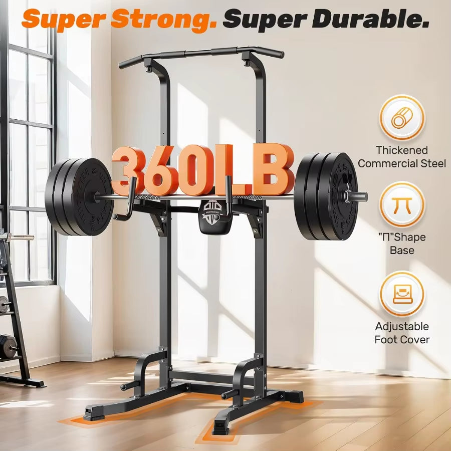 Power Tower Pull up Bar Station 450LBS Stable Pull up Dip Station for Home Gym Strength Training Equipment