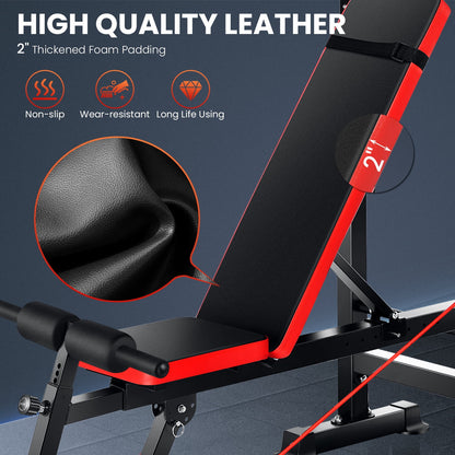 6-In-1 Adjustable Weight Bench Set Bench Press with Squat Barbell Rack/Removable Foot Catch/Rowing Set Ideal for Incline, Flat, Decline, and Sit up Full Body Exercise Equipment