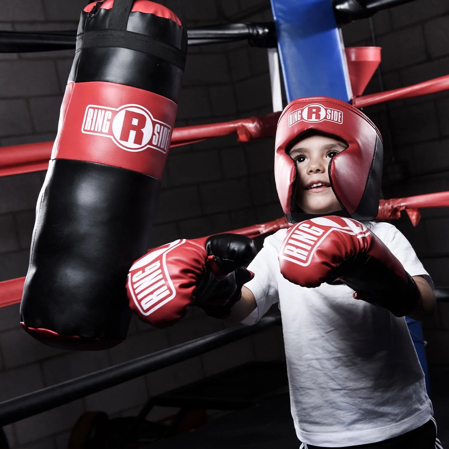 Kids Boxing Set with Mini Heavy Bag, Gloves and Headgear - Pink