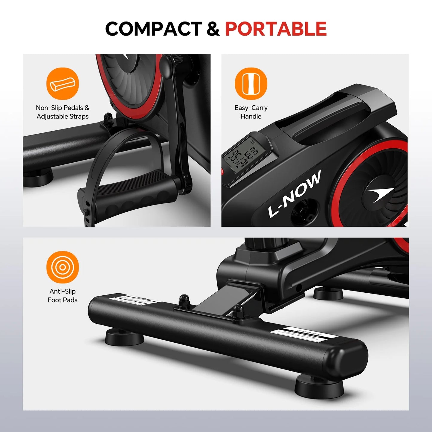 Mini Elliptical Machine under Desk Stepper Elliptical Trainer Portable Leated Foot Pedal Exerciser with Non-Slip Mat & 2 Resistance Bands for Seniors Physical Therapy